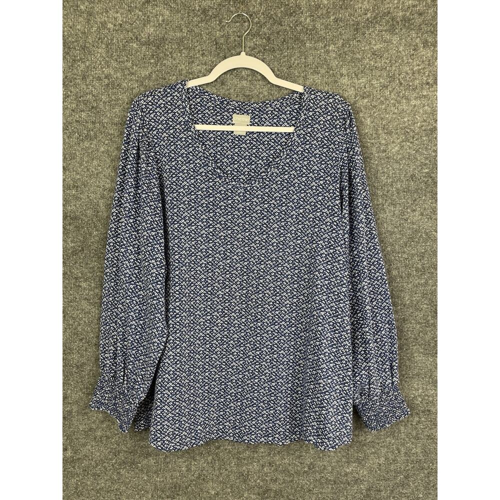 Chico's Shirt Women's‎ 3 US XL Blue V-Neck Long Sleeve Elasticized Cuff Pullover